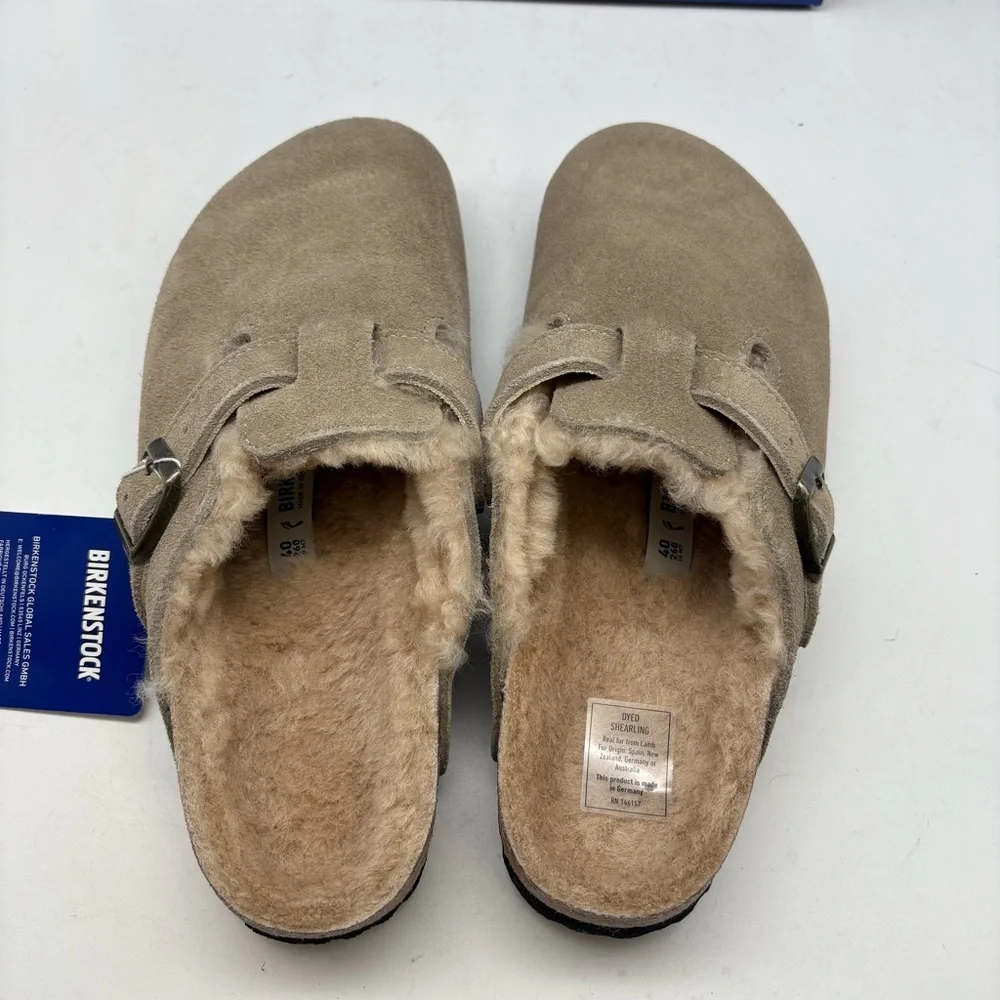 Birkenstock Boston VL Shearling Suede Leather  Taupe - Picture 5 of 7